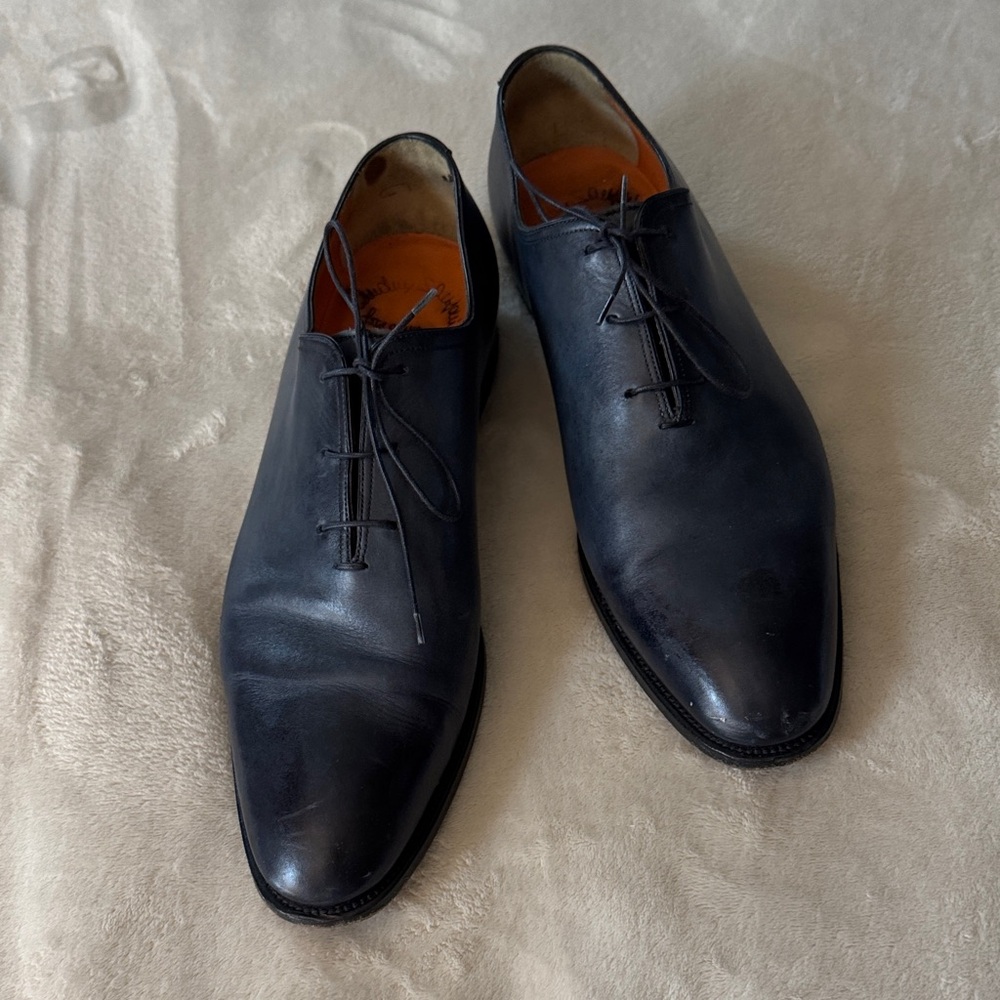 Santoni Classic Blue leather oxfords